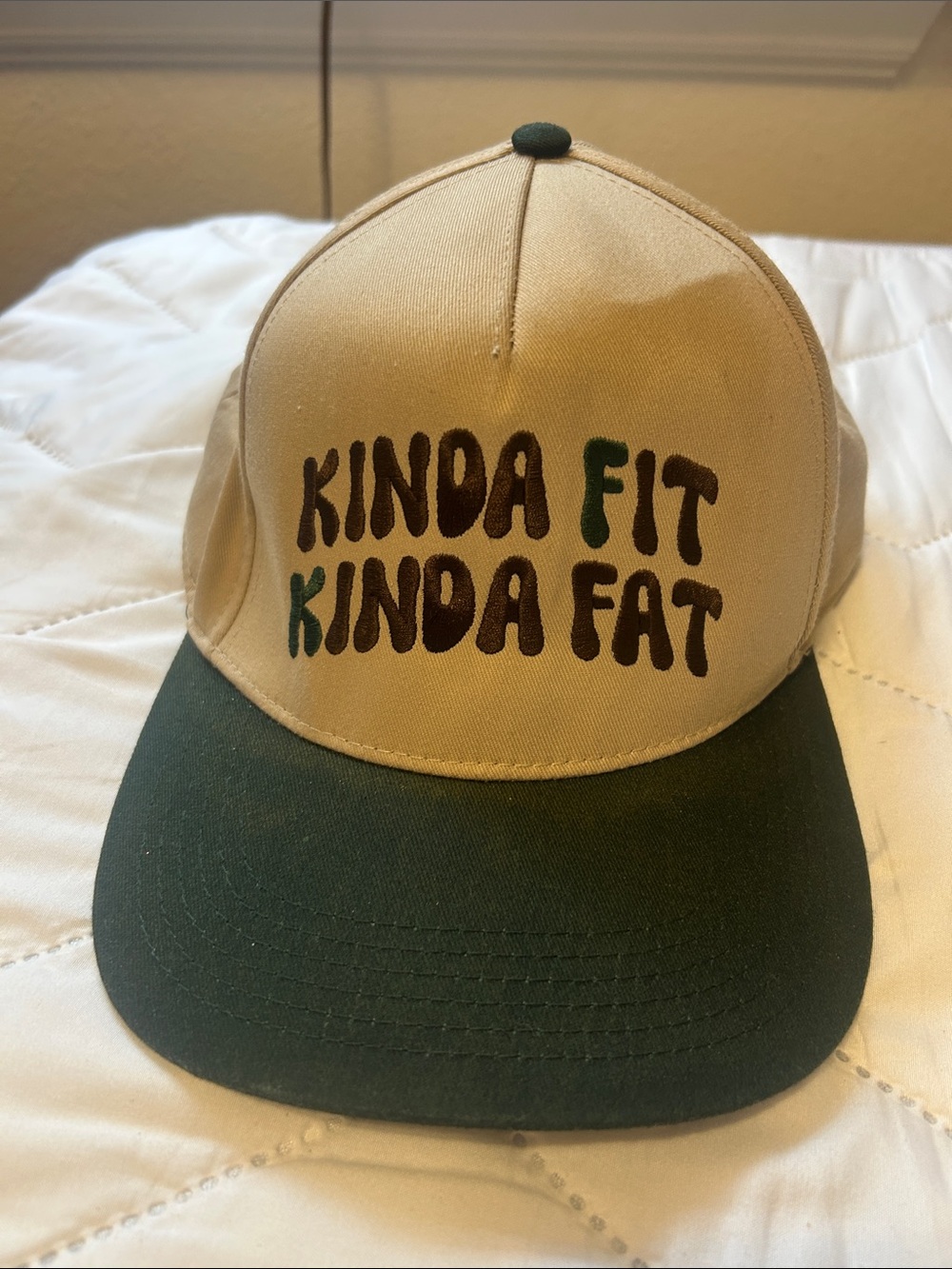 Kinda Fit Kinda Fat Beige and Dark Green SnapBack Hat
